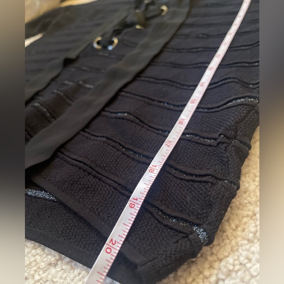 SUNCOO Paris Cropped Blouse Black and Silver Striped Eyelet Top Sz T1 = Sz Small - Picture 8 of 11